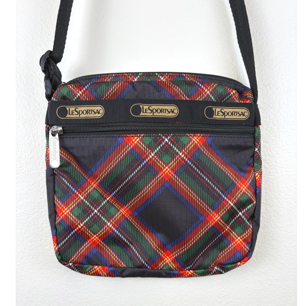 LeSportsac Tartan Plaid Crossbody Bag Red Green Blue Black Nylon Adjustable Strp